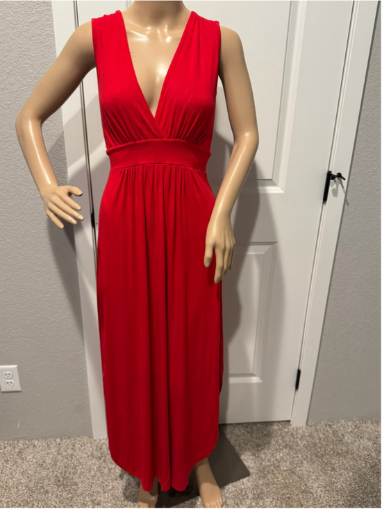 fraiche by J Dresses & Skirts - Women's fraiche by J Red sleeveless Deep V-Neck Pull-on Knit Maxi Dress Size M